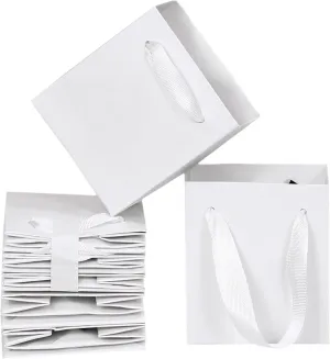 HUAPRINT White Gift Bags, 12 Pack Small White Paper Bags with Handles - Bulk-4x2.75x4.5 inch, Mini Party Favors for Presents, Birthday, Weddings, Baby Showers