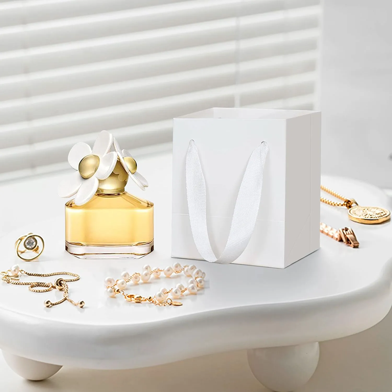 HUAPRINT White Gift Bags, 12 Pack Small White Paper Bags with Handles - Bulk-4x2.75x4.5 inch, Mini Party Favors for Presents, Birthday, Weddings, Baby Showers