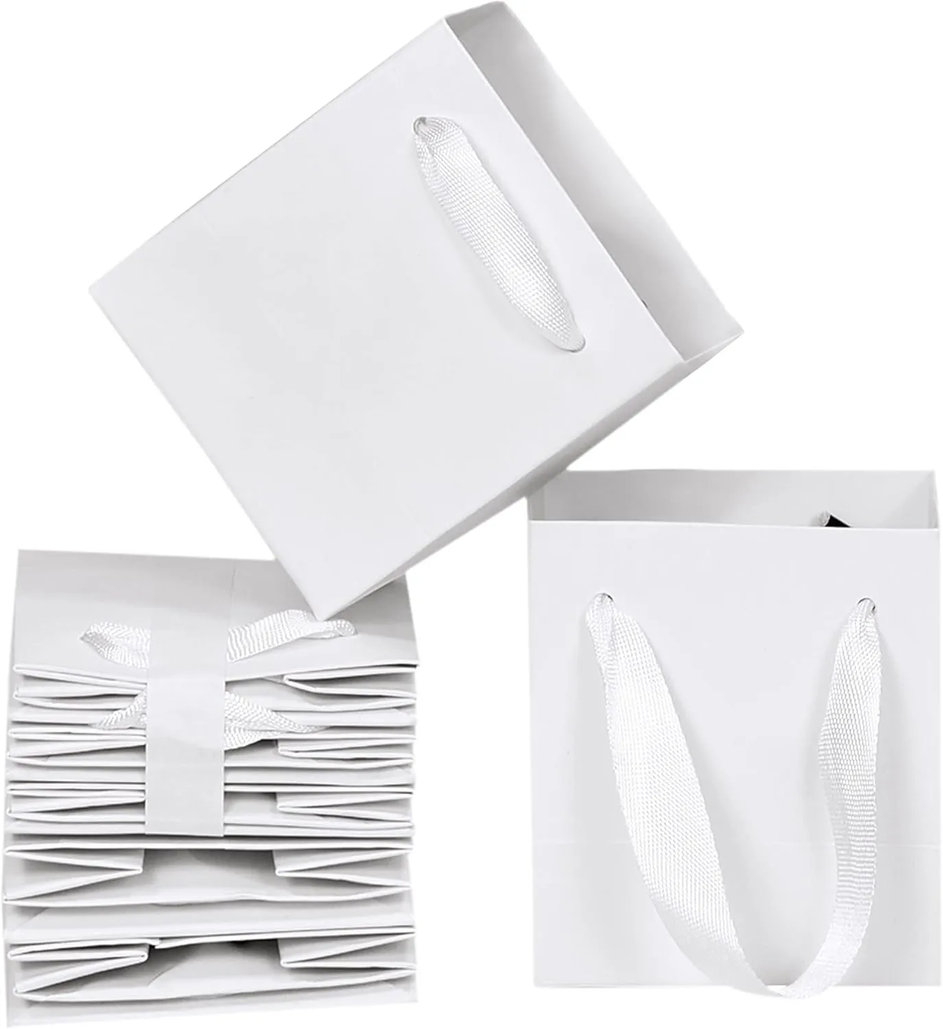 HUAPRINT White Gift Bags, 12 Pack Small White Paper Bags with Handles - Bulk-4x2.75x4.5 inch, Mini Party Favors for Presents, Birthday, Weddings, Baby Showers