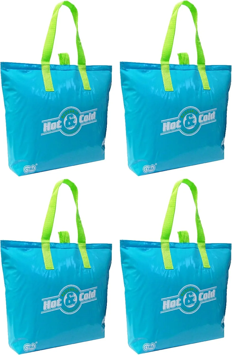 Insulated Tote Bag, 15"x12" 3" Flat Bottom, Aqua, 4 Pack Set