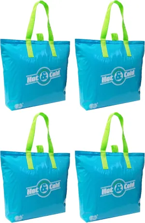 Insulated Tote Bag, 15"x12" 3" Flat Bottom, Aqua, 4 Pack Set