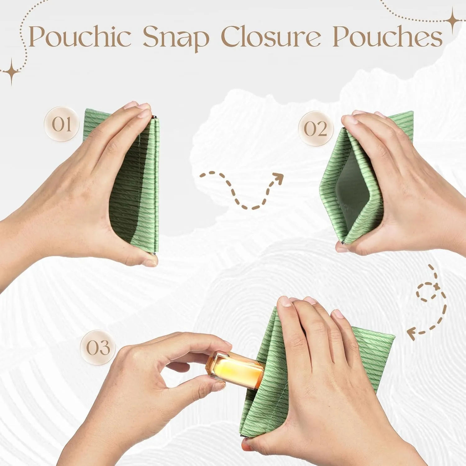 ISKYBOB 4Pcs Pouchic Snap Closure Organizer Pouches, Small Makeup Bag for Purse, Portable Lambskin Pocket Cosmetic Bag Squeeze Top Coin Purse Mini Travel Lipstick Organizer, Embossed