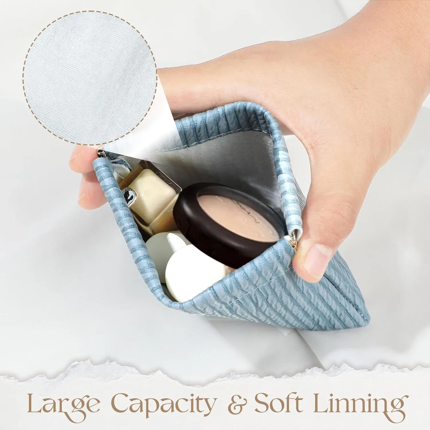 ISKYBOB 4Pcs Pouchic Snap Closure Organizer Pouches, Small Makeup Bag for Purse, Portable Lambskin Pocket Cosmetic Bag Squeeze Top Coin Purse Mini Travel Lipstick Organizer, Embossed