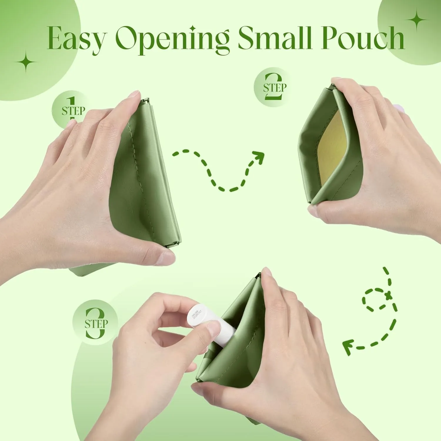 ISKYBOB Pocket Cosmetic Bag Squeeze Top, 4 Pcs Small Makeup Bag for Purse Portable Coin Pouch for Women Self-Closing Leather Pouches for Purse Mini Travel Cosmetic Organizer Kit (Macaron)