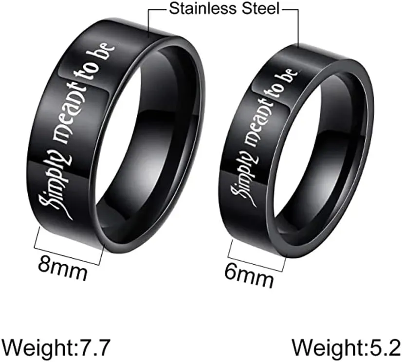 Jack and Sally Matching Rings for Couples Simply Meant to Be Promise Rings Skull Wedding Band Black Stainless Steel Engagement Jewelry Anniversary Valentine's Day Romantic Gifts for Women Men Lover