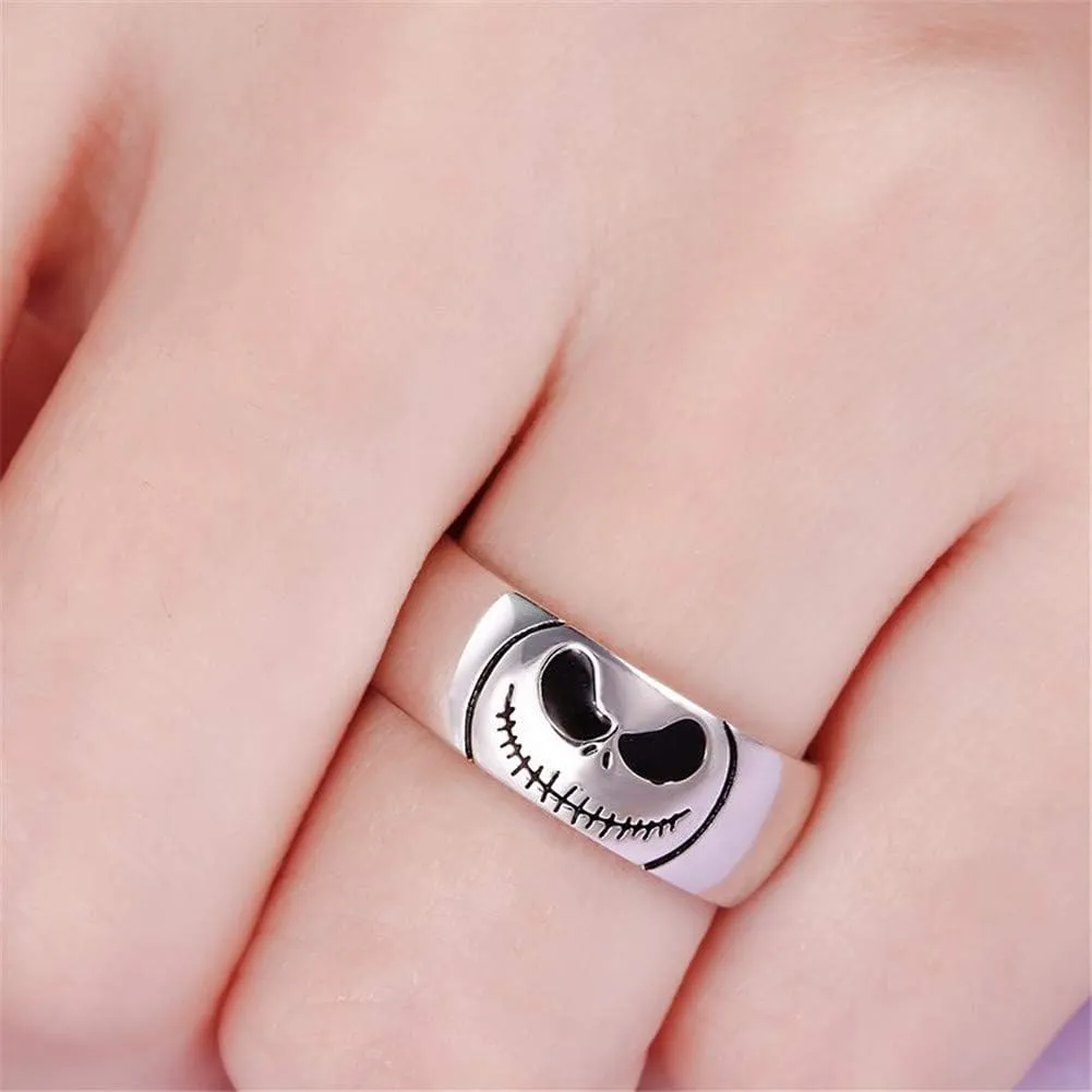 Jeulia Jack Skellington and Sally Curved Couple Rings 925 Sterling Silver Women Men Band Set Halloween Jewelry Anniversary Promise Rings for Him and Her with Jewelry Gift Box