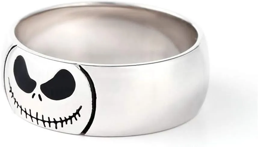 Jeulia Jack Skellington and Sally Curved Couple Rings 925 Sterling Silver Women Men Band Set Halloween Jewelry Anniversary Promise Rings for Him and Her with Jewelry Gift Box