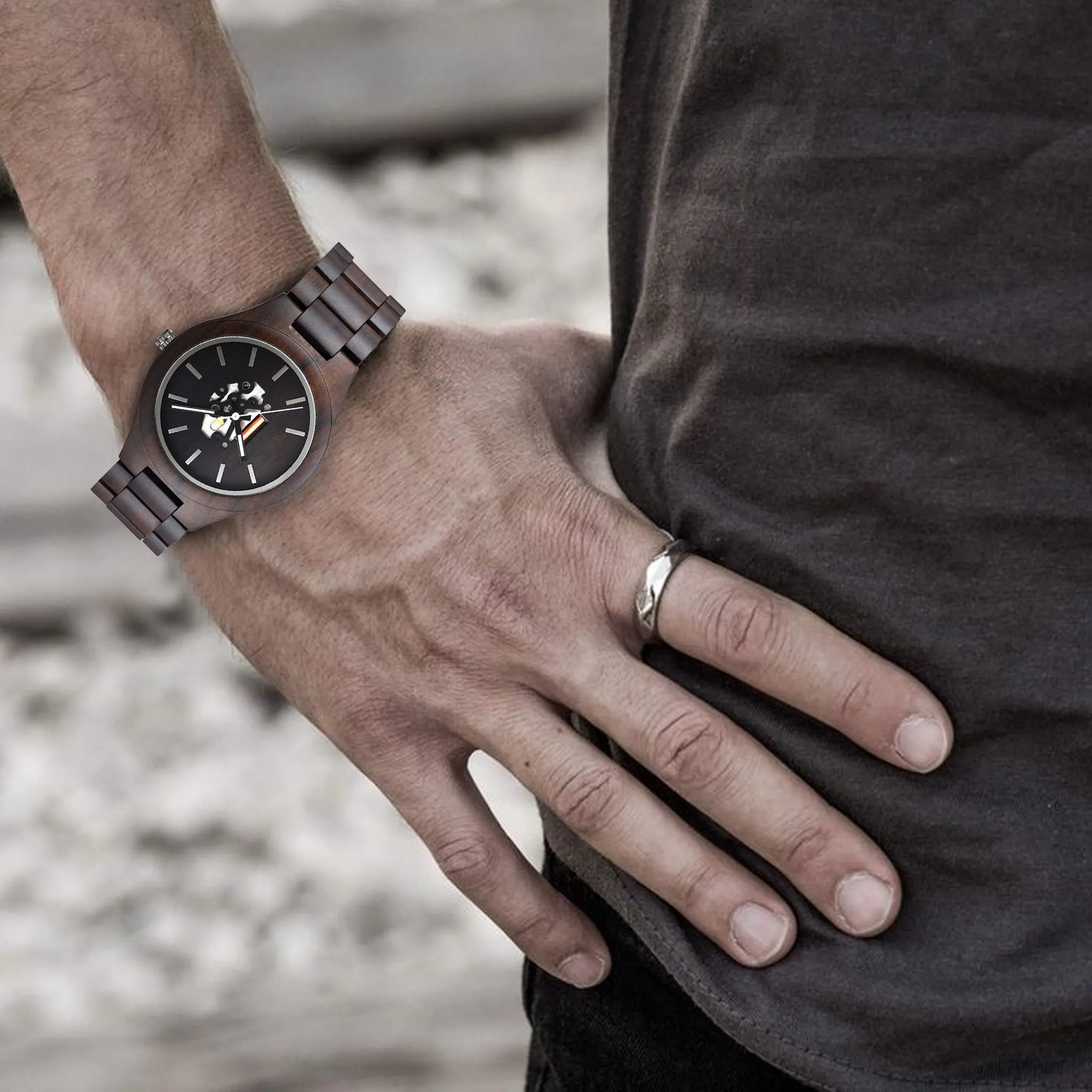 Jog - Hollow Face Ebony Minimal Watch
