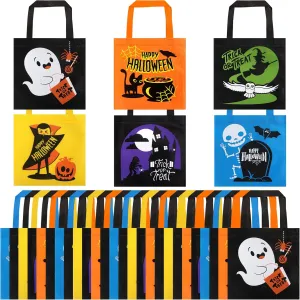JOYIN 32 Non-Woven Halloween Tote Gift Bags Colorful for Kids, 6 Patterns Design Trick or Treat Bags for Kids Classroom Party Favor Supplies, Reusable Goody Candy Bag, Halloween Snacks Goodie Bag Bulk