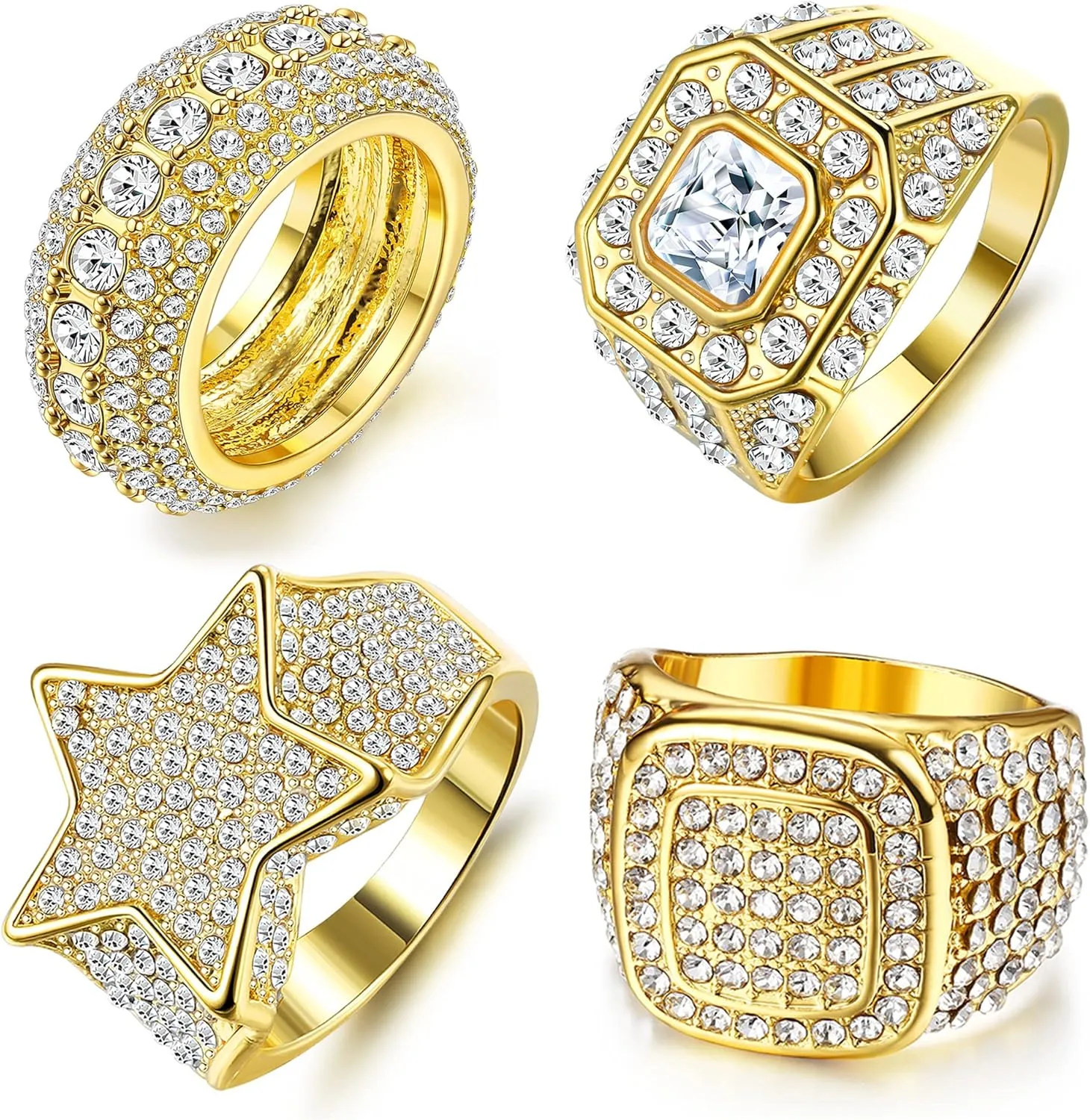 Jstyle 18K Gold Plated Bling Pinky Ring - Simulated Diamond Iced Out CZ Punky Rappers Star Square Sign Hip Hop for Men