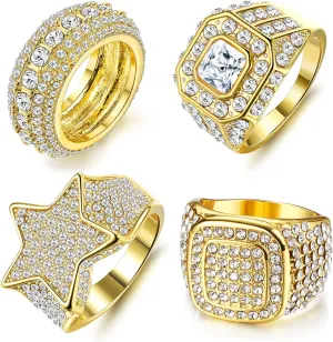 Jstyle 18K Gold Plated Bling Pinky Ring - Simulated Diamond Iced Out CZ Punky Rappers Star Square Sign Hip Hop for Men