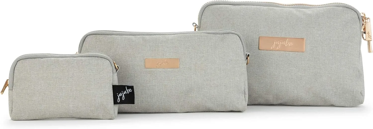 JuJuBe Be Set Pouches for Organization, Pretty Travel Toiletry Bag Set for Women, Stylish Party Clutch, Makeup Pouch Bag, Wristlet or Handbag, Diaper Bag Organization Pouches, Pebble