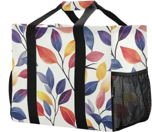 JUNZAN Aesthetic Leaves Utility Totes Foldable Beach Totes Bags Waterproof Grocery Bags Reusable with Handles Cars Tote Bag