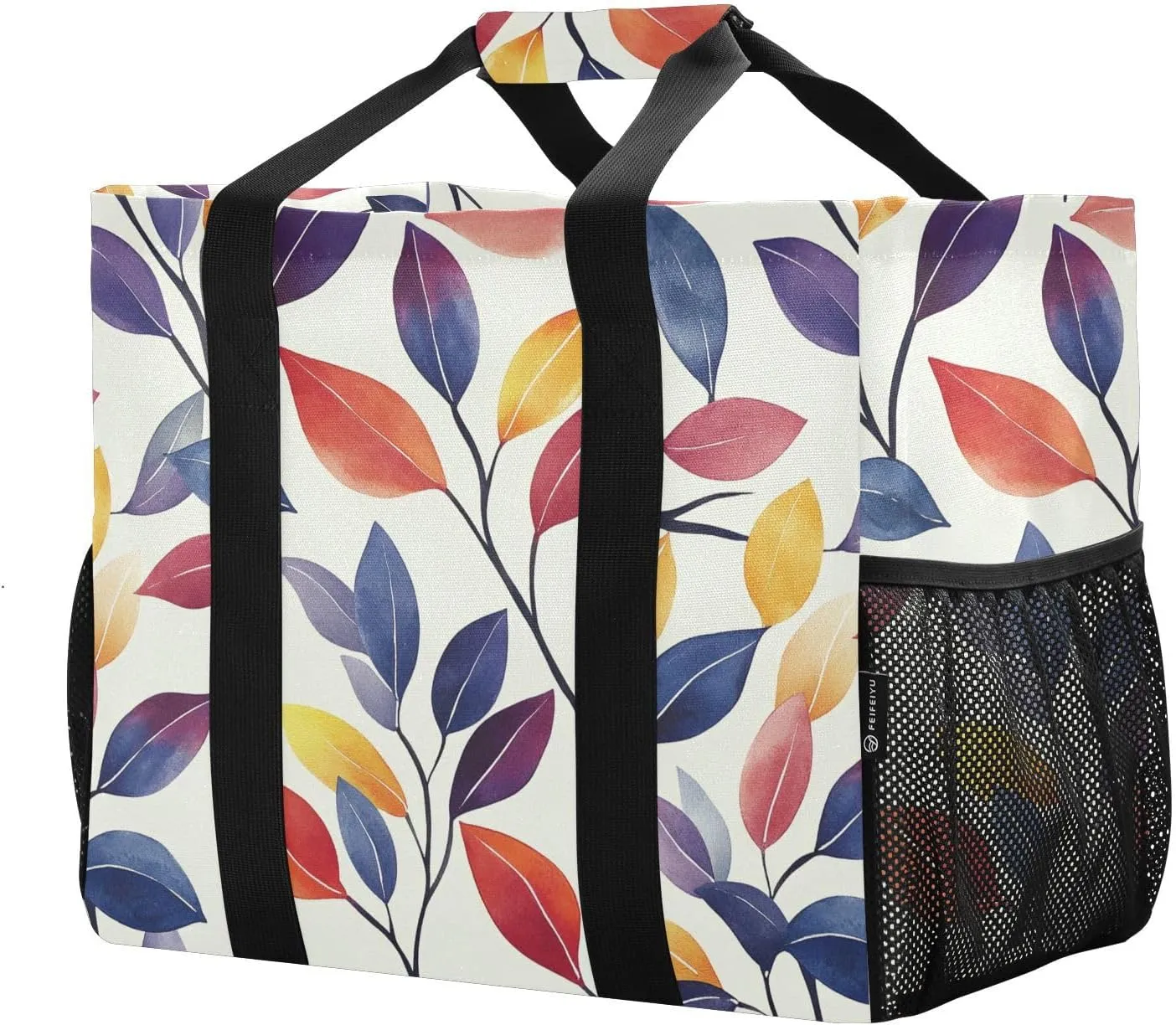 JUNZAN Aesthetic Leaves Utility Totes Foldable Beach Totes Bags Waterproof Grocery Bags Reusable with Handles Cars Tote Bag