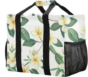 JUNZAN Cute Flower Utility Bags Collapsable Beach Totes Bags Water Resistant Shopping Bags Reusable with Handles Laundry Totes