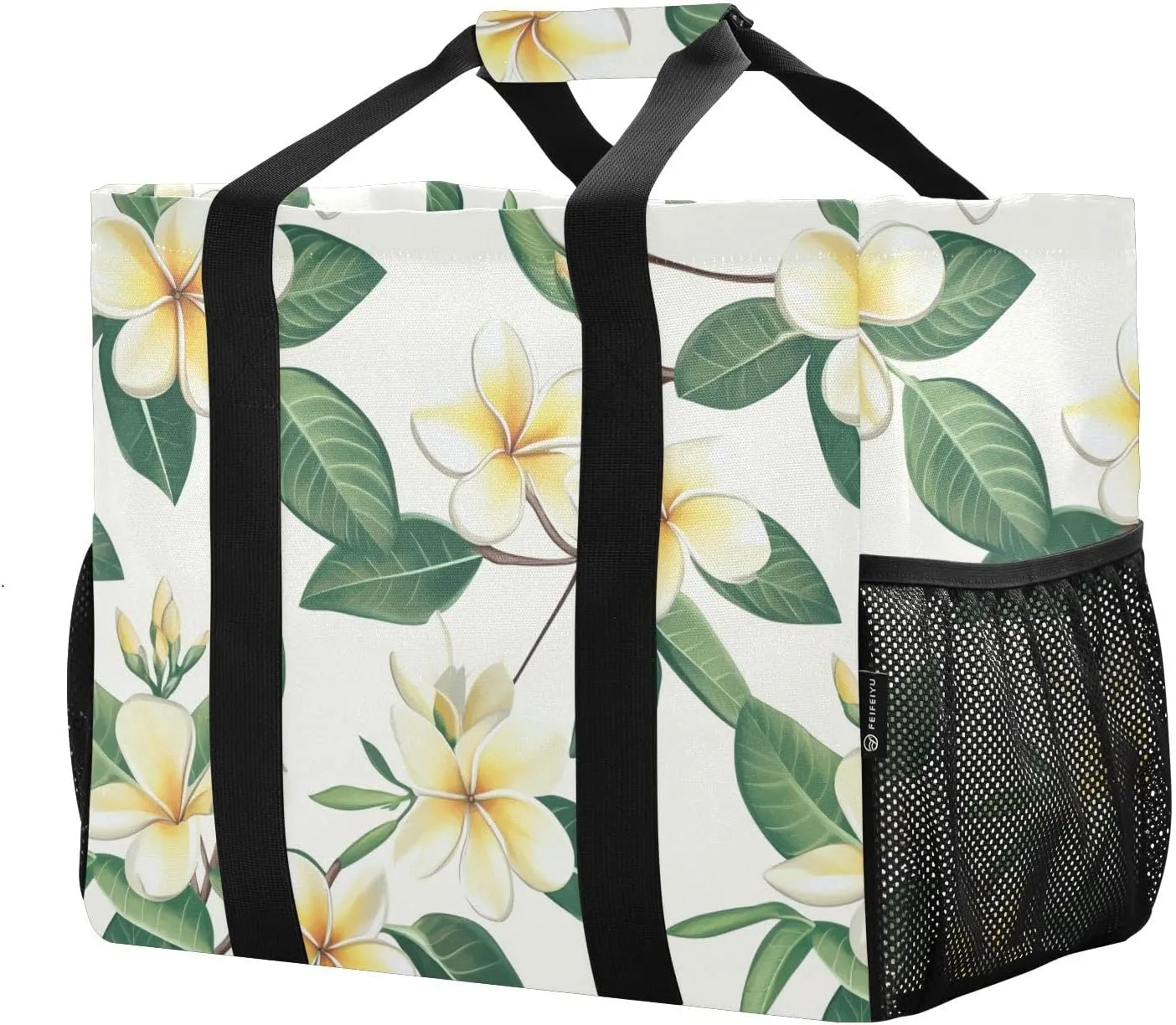 JUNZAN Cute Flower Utility Bags Collapsable Beach Totes Bags Water Resistant Shopping Bags Reusable with Handles Laundry Totes