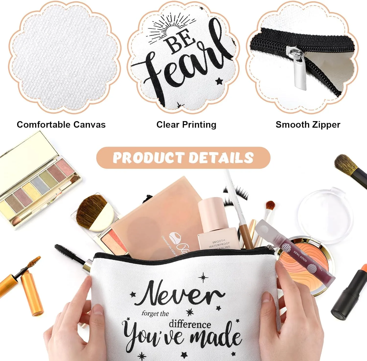 Kajaia 24 Pieces Inspirational Canvas Cosmetic Bags Makeup Bags with Zippers Appreciation Motivational Toiletry Purse Pouches Positive Travel Makeup Pouches for Girl Women Friends, 8 Designs (Elegant)