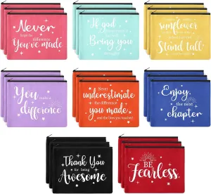 Kajaia 24 Pieces Inspirational Canvas Cosmetic Bags Makeup Bags with Zippers Appreciation Motivational Toiletry Purse Pouches Positive Travel Makeup Pouches for Girl Women Friends Coworker, 8 Designs
