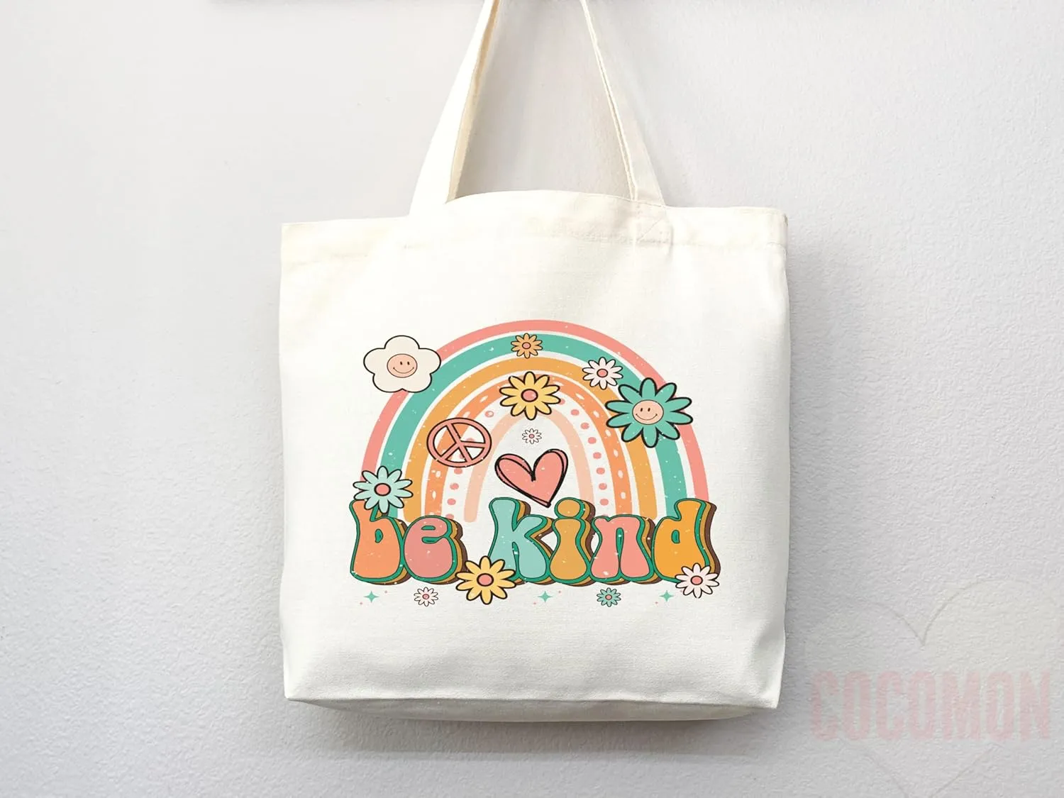 Kindess Tote Bag Hipster Canvas Tote Shopper Gift for Hippies, Teachers, Library Bag Reusable Grocery Bag Eco-Friendly Readers' Tote Library Tote Librarian Gift (Tote Bag Only)