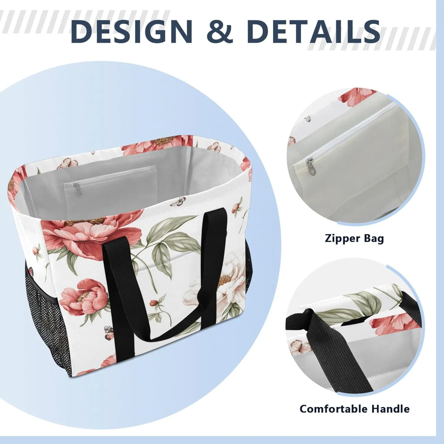 KLL Beach Totes Bags Canvas Collapsable With Pockets Laundry Bag Travel
