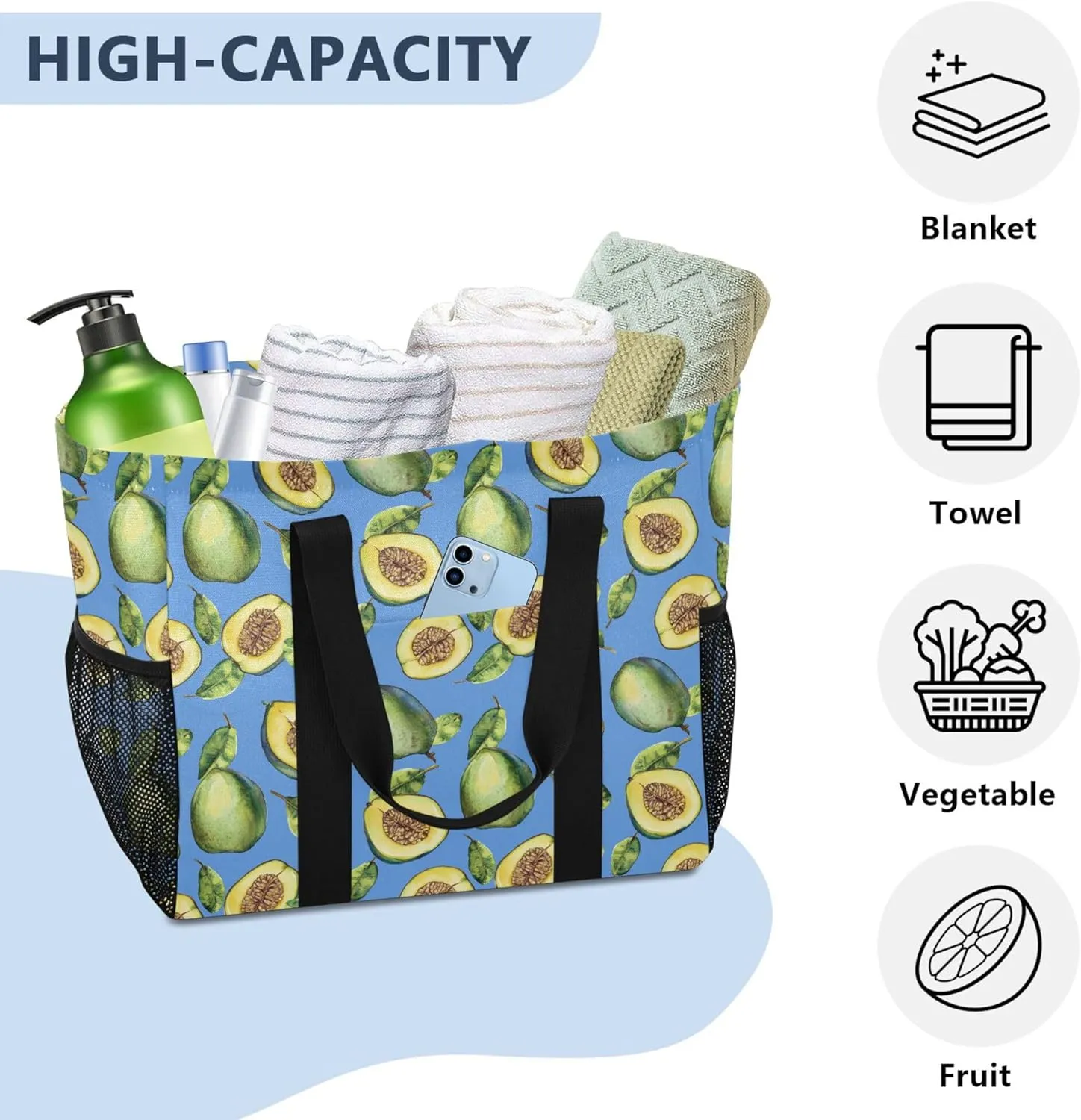 KLL Beach Totes Bags Canvas Foldable Waterproof Reusable Grocery Bag