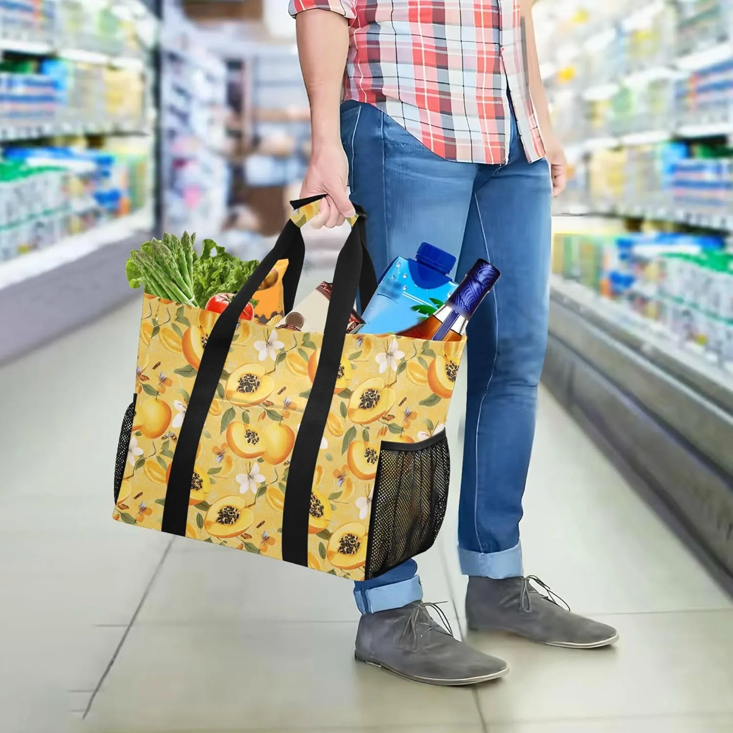 KLL Beach Totes Bags Canvas Foldable Waterproof Reusable Grocery Bag