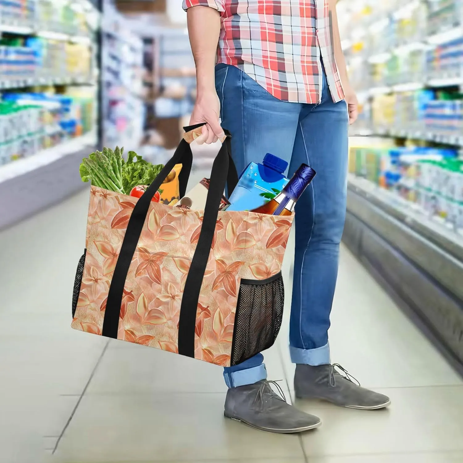 KLL Beach Totes Bags Canvas Foldable Waterproof Reusable Grocery Bag