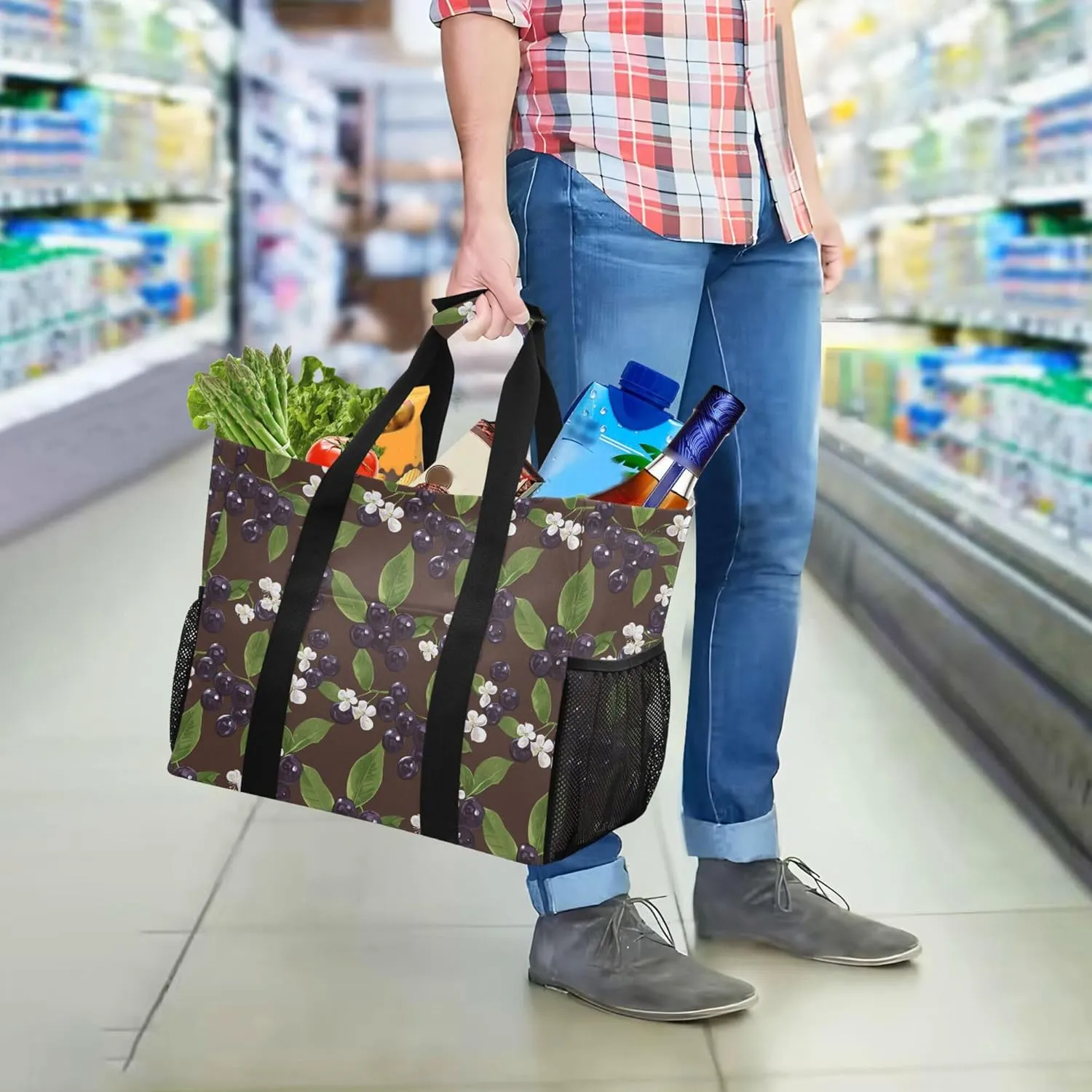 KLL Beach Totes Bags Canvas Foldable Waterproof Reusable Grocery Bag
