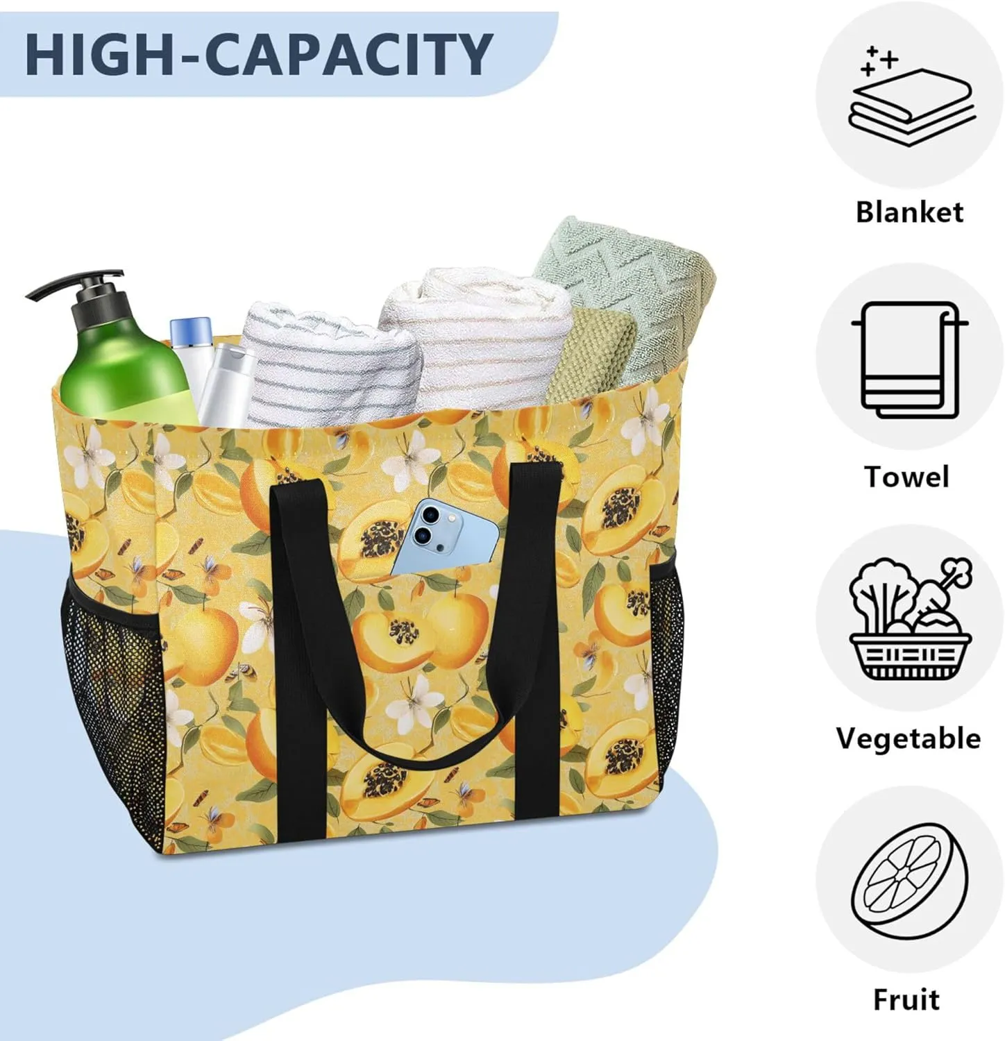 KLL Beach Totes Bags Canvas Foldable Waterproof Reusable Grocery Bag