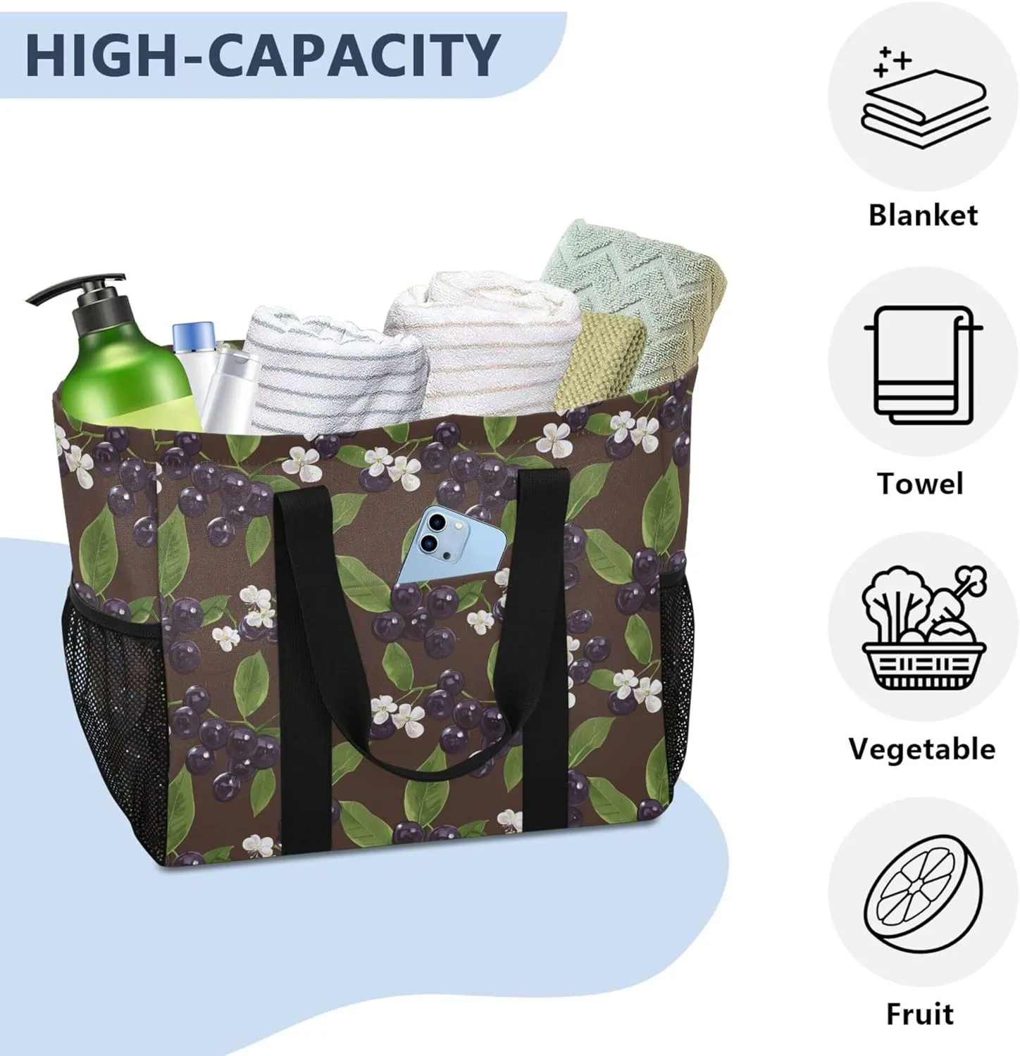 KLL Beach Totes Bags Canvas Foldable Waterproof Reusable Grocery Bag