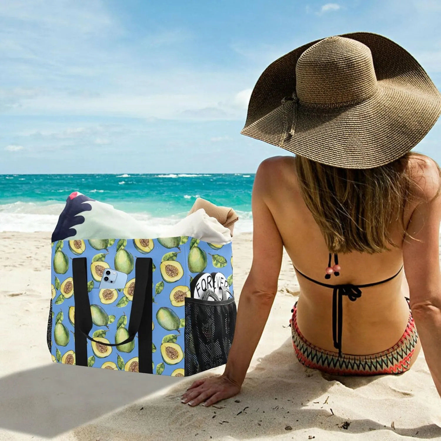 KLL Beach Totes Bags Canvas Foldable Waterproof Reusable Grocery Bag