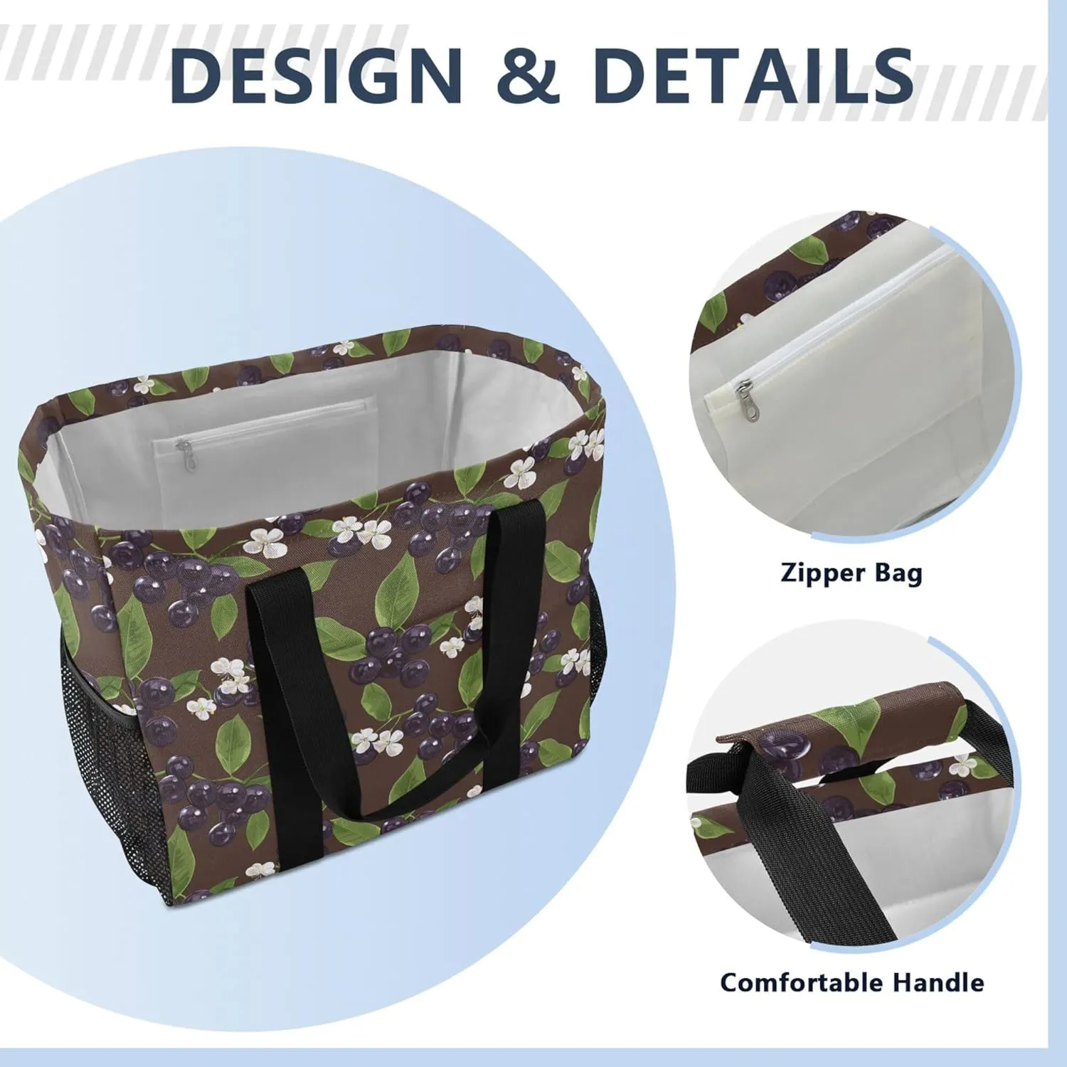 KLL Beach Totes Bags Canvas Foldable Waterproof Reusable Grocery Bag