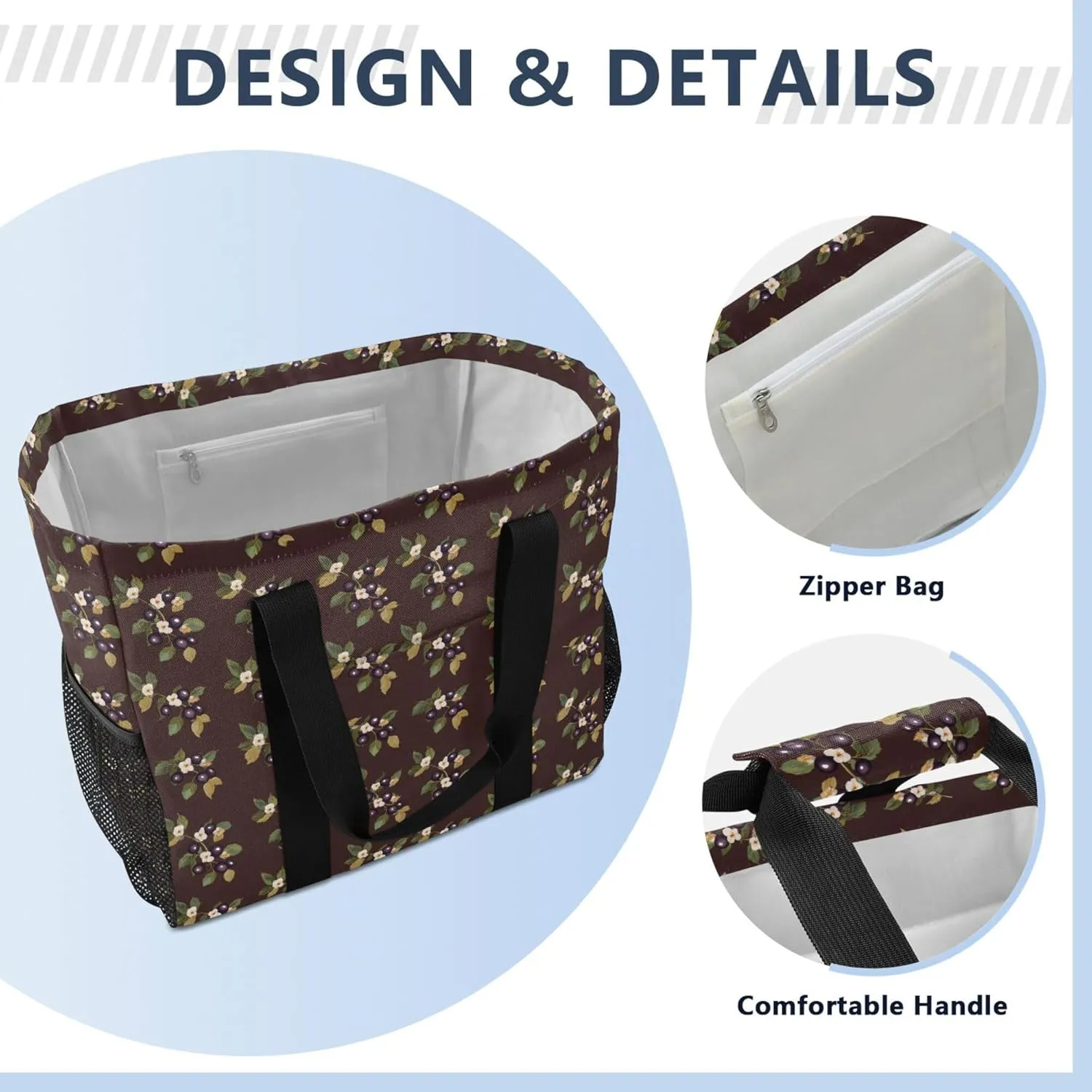 KLL Beach Totes Bags Canvas Foldable Waterproof Reusable Grocery Bag