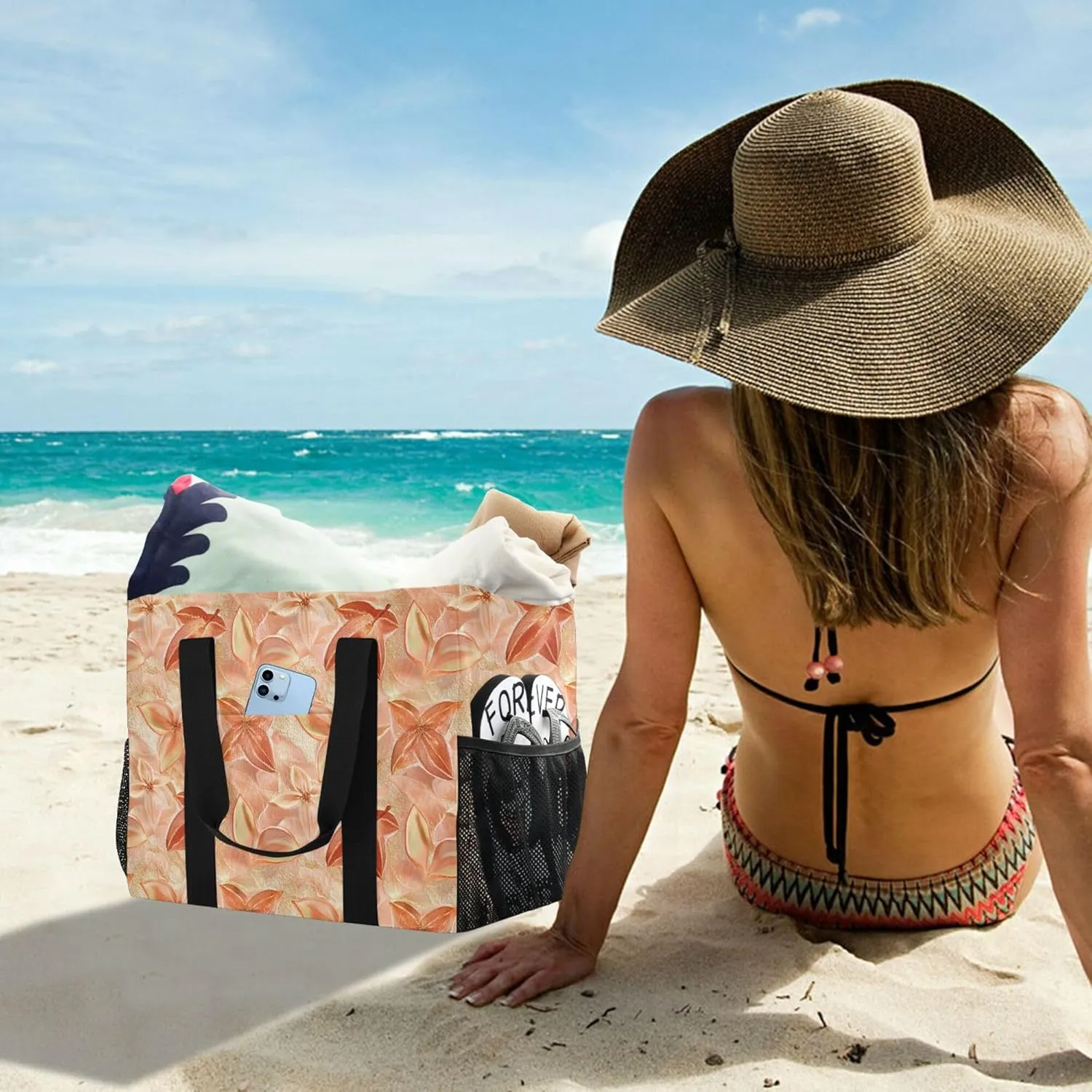 KLL Beach Totes Bags Canvas Foldable Waterproof Reusable Grocery Bag