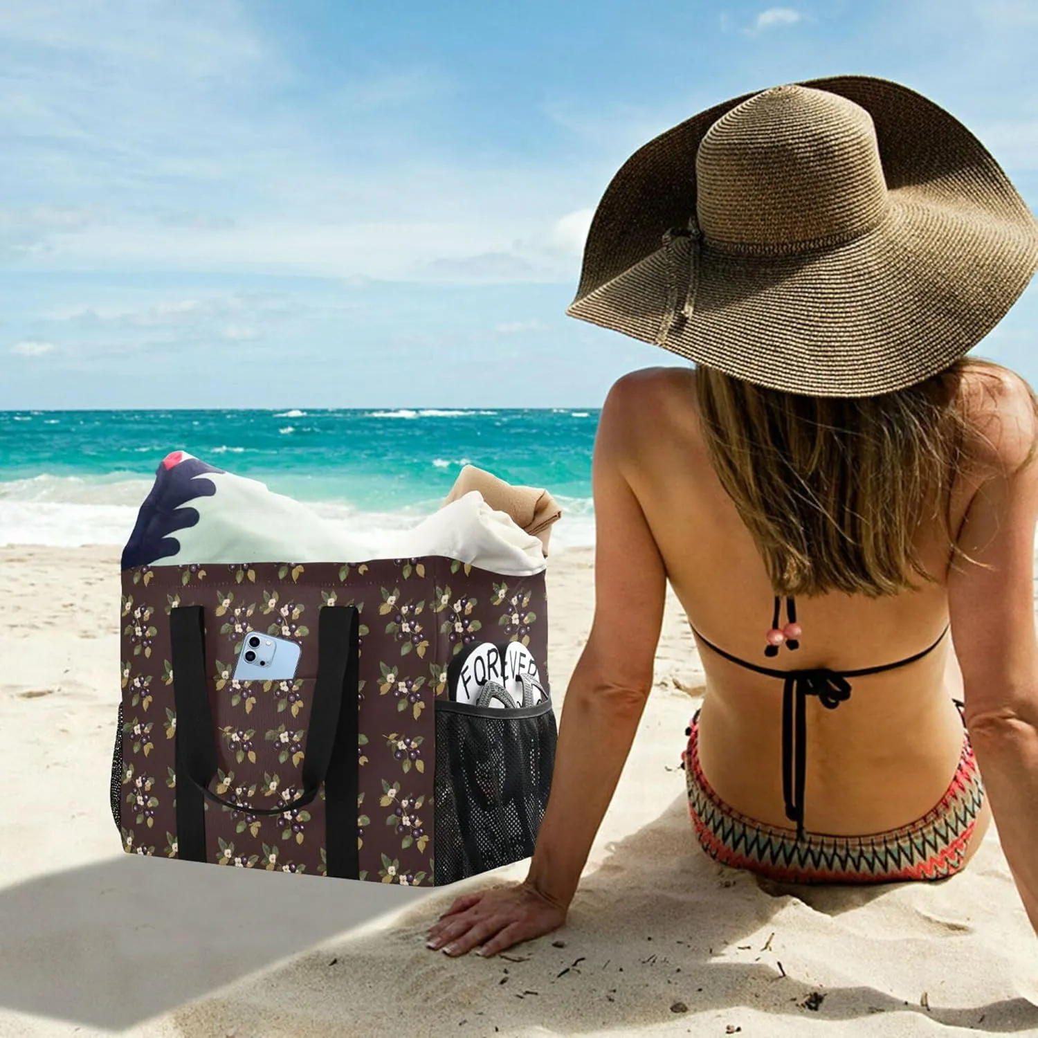 KLL Beach Totes Bags Canvas Foldable Waterproof Reusable Grocery Bag
