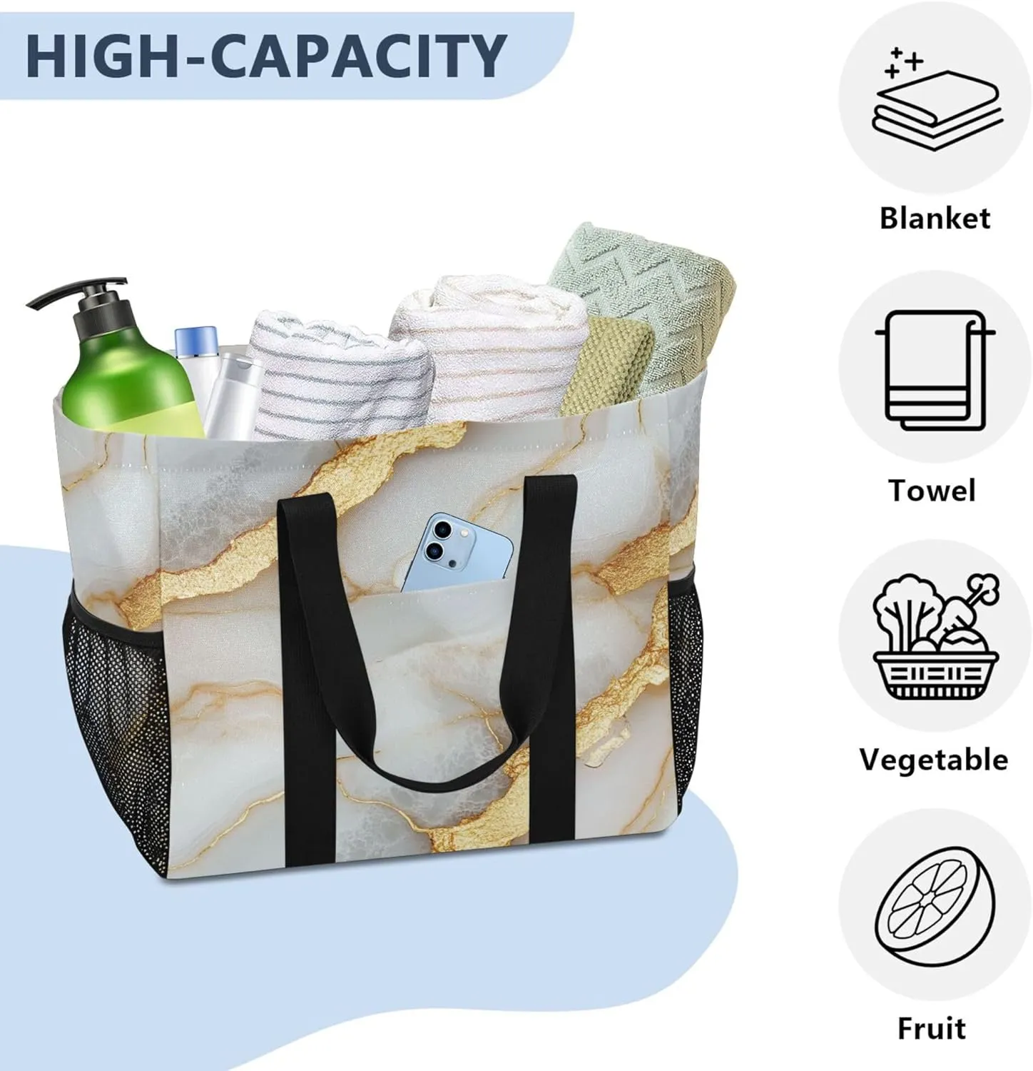 KLL Beach Totes Bags Canvas Foldable With Compartments Laundry Totes