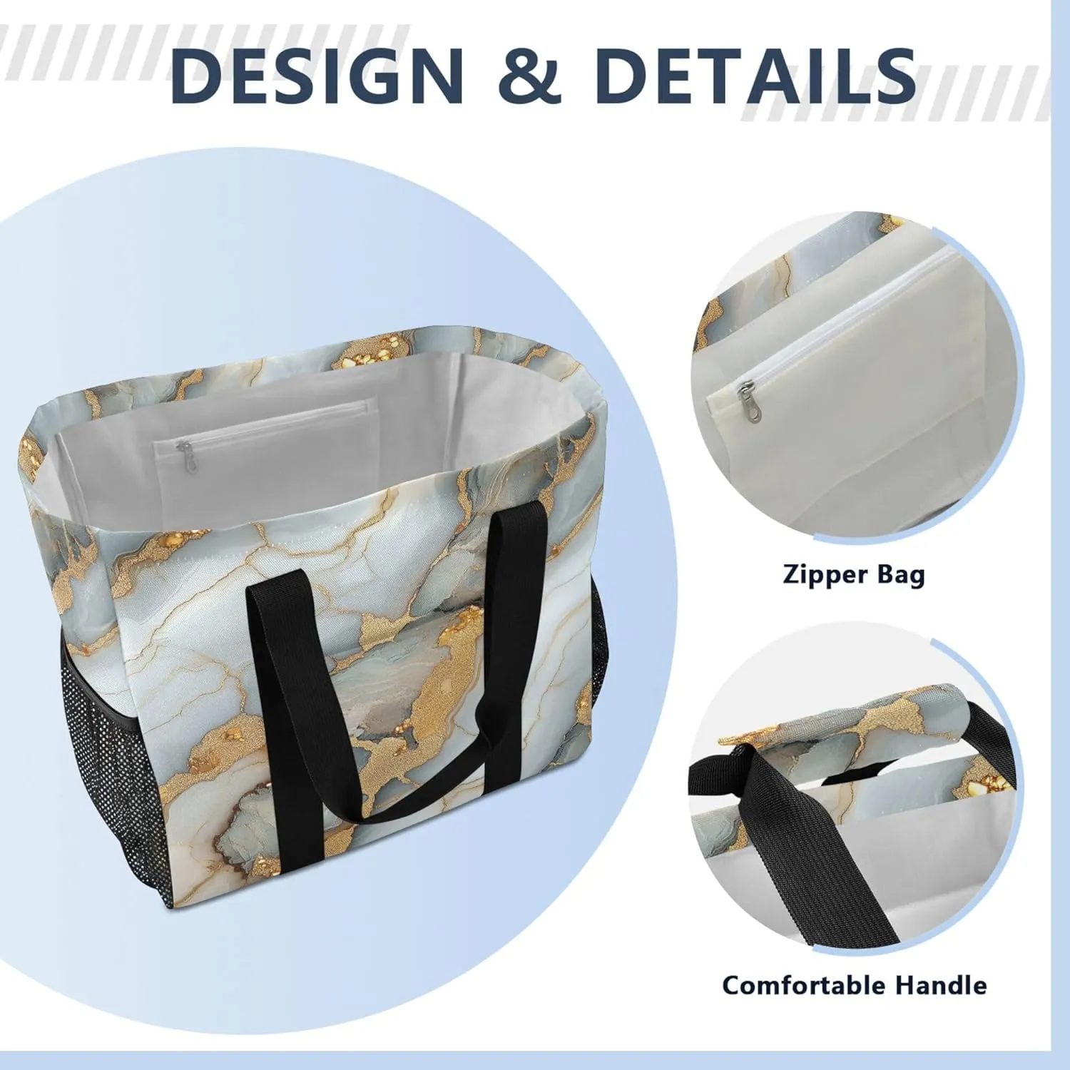 KLL Beach Totes Bags Canvas Foldable With Compartments Laundry Totes