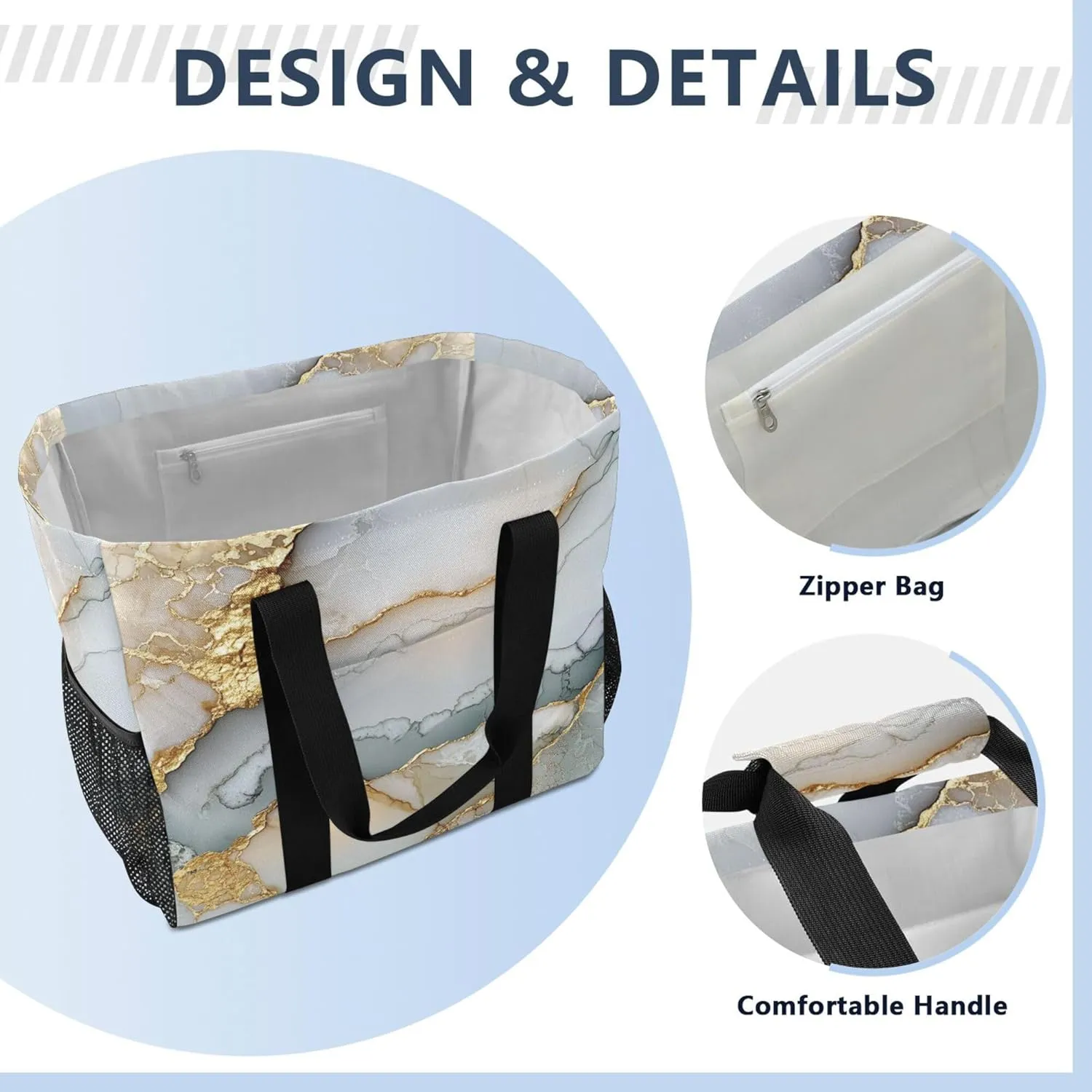 KLL Beach Totes Bags Canvas Foldable With Compartments Laundry Totes