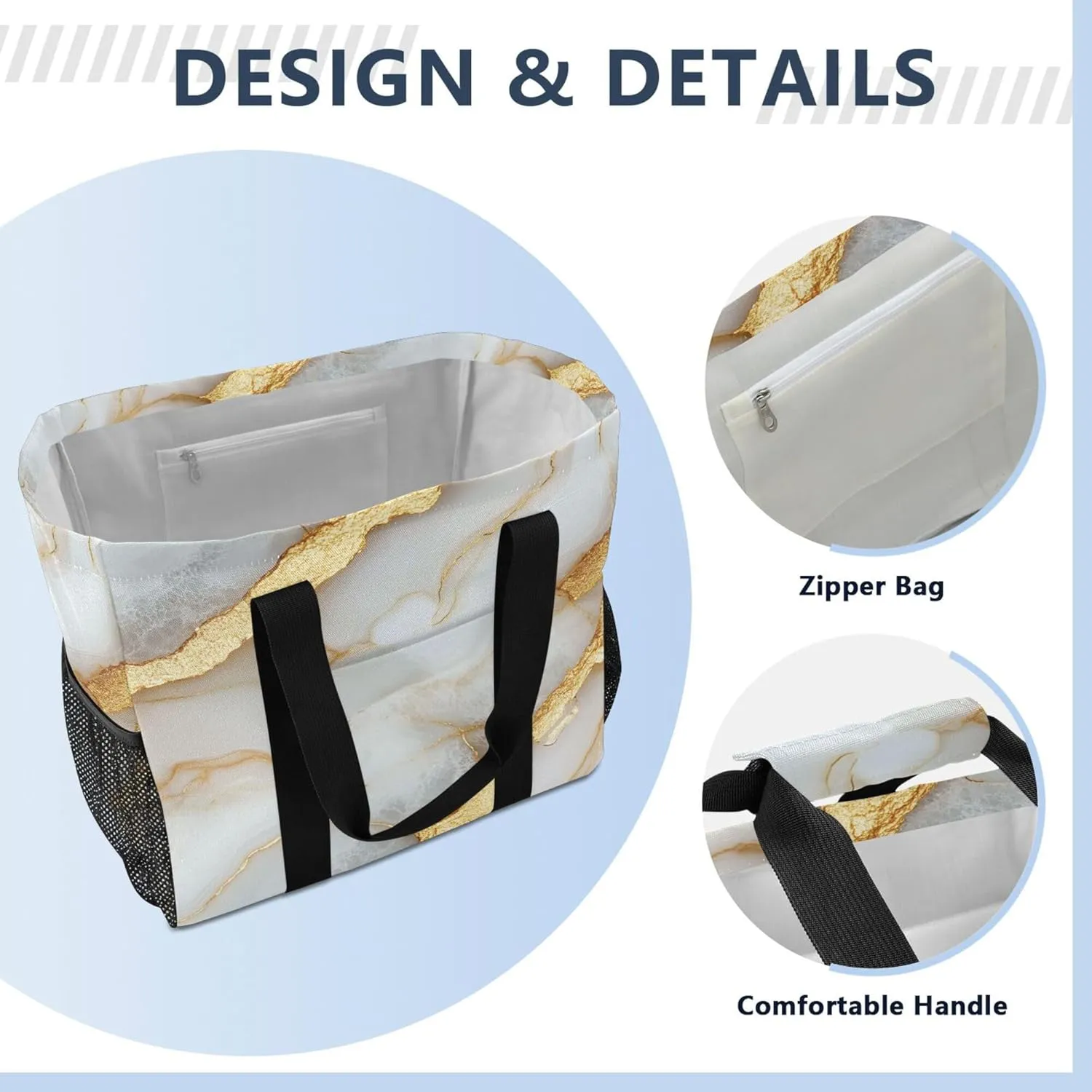 KLL Beach Totes Bags Canvas Foldable With Compartments Laundry Totes