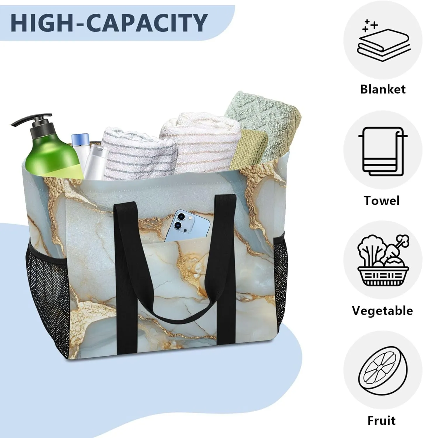 KLL Beach Totes Bags Canvas Foldable With Compartments Laundry Totes
