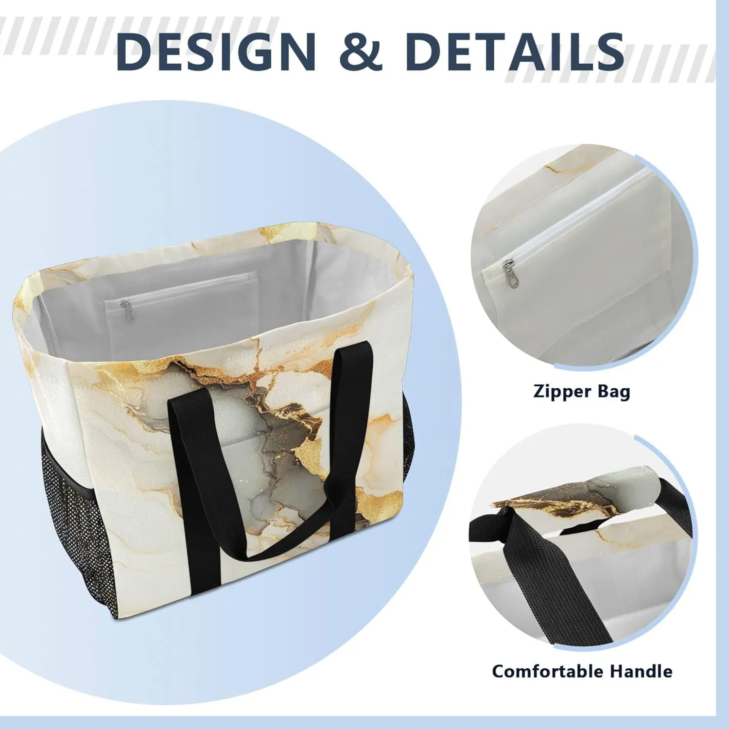 KLL Beach Totes Bags Canvas Foldable With Compartments Laundry Totes