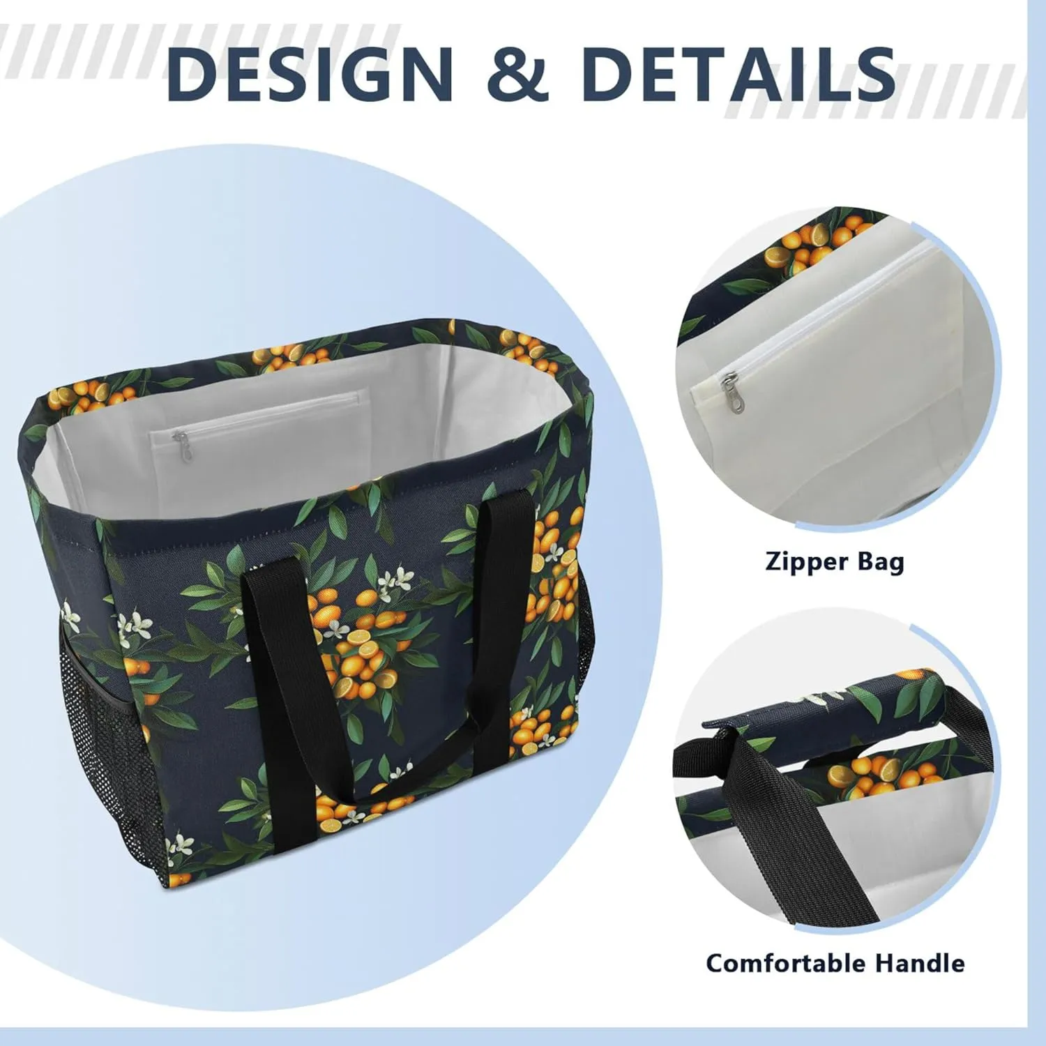 KLL Beach Totes Bags with Handles Collapsable With Pockets Grocery Bags Reusable