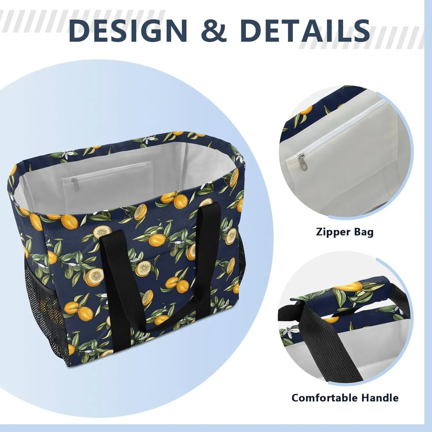 KLL Beach Totes Bags with Handles Collapsable With Pockets Grocery Bags Reusable