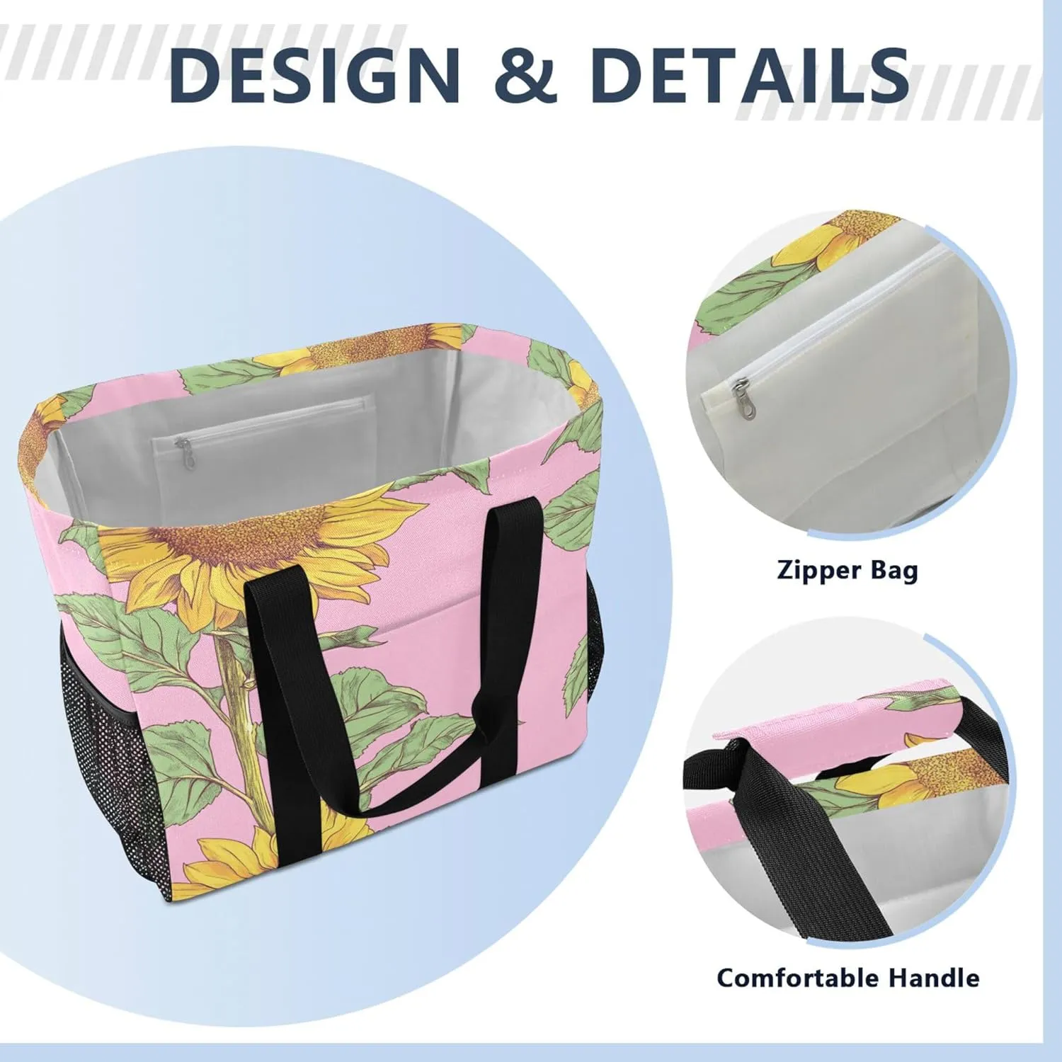KLL Tote Utility Bag Canvas Collapsable With Pockets Grocery Bags Reusable