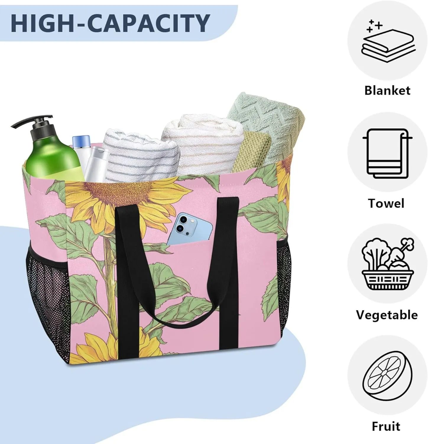 KLL Tote Utility Bag Canvas Collapsable With Pockets Grocery Bags Reusable