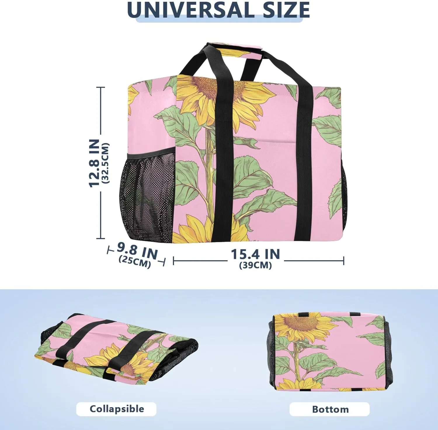 KLL Tote Utility Bag Canvas Collapsable With Pockets Grocery Bags Reusable