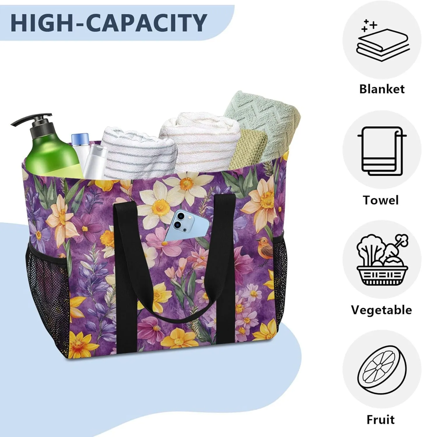 KLL Tote Utility Bag with Handles Foldable Waterproof Laundry Totes
