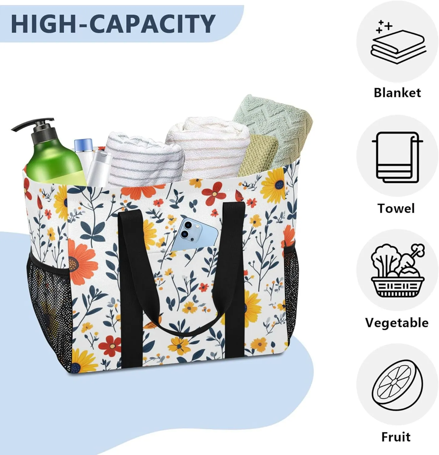 KLL Tote Utility Bag with Handles Foldable Waterproof Laundry Totes