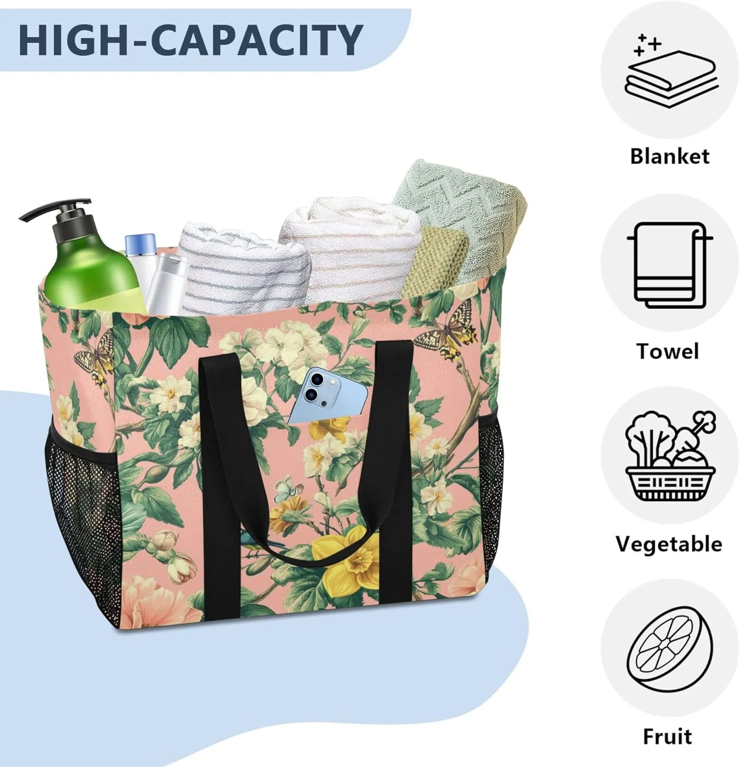KLL Tote Utility Bag with Handles Foldable Waterproof Laundry Totes