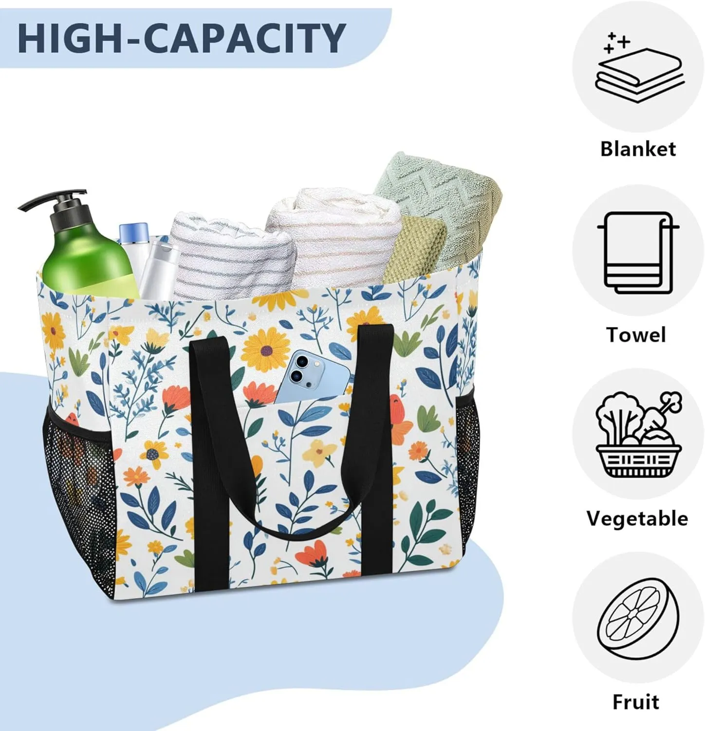 KLL Tote Utility Bag with Handles Foldable Waterproof Laundry Totes